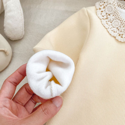 【BABY】うさぎ刺繍裏起毛サロペット、レーストップスSK101423