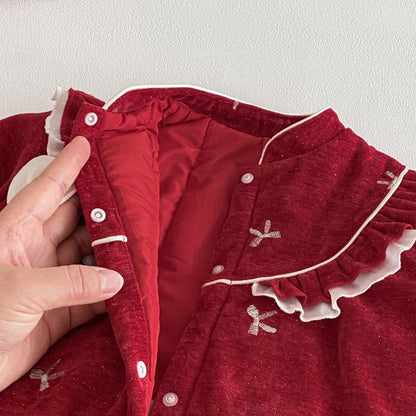 【BABY】冬新作蝶結び刺繍あったかカバーオールSK103001