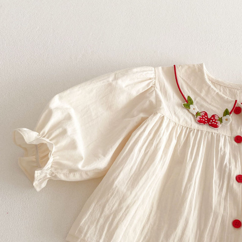 【BABY&KID】いちご刺繍ブラウス、いちごデニムパンツSK100319