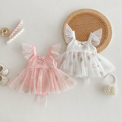 【BABY】夏新作 フラワー刺繍プリンセスロンパースワンピSK081708