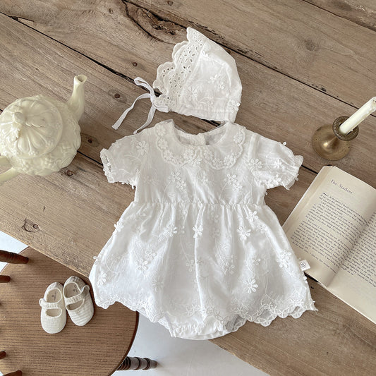 【BABY】夏新作 レース刺繍プリンセスロンパースドレス&帽子SK061820