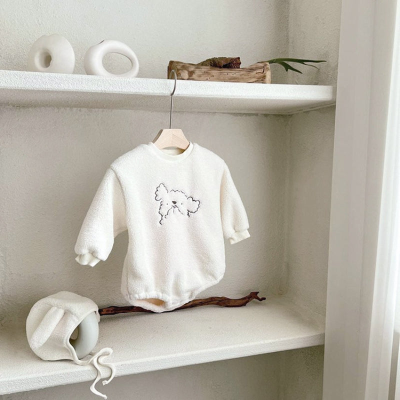 【BABY】ひつじ刺繍ボアロンパース&帽子SK101520