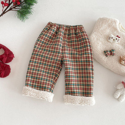 【BABY&KID】冬新作韓国風チェックあったかパンツSK103018