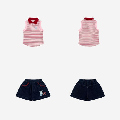 【BABY&KID】夏新作 ボーダータンクPoloシャツ、デニムキュロットSK105220