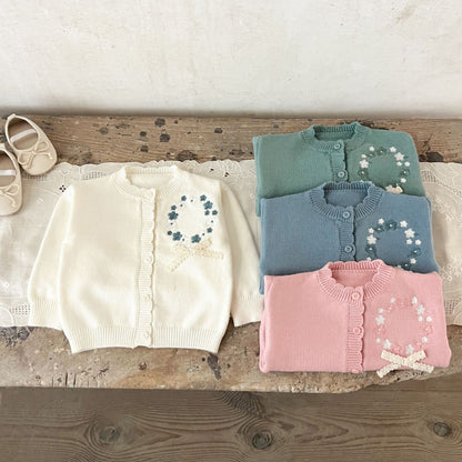 【BABY】コットン刺繍フリルニットカーディガンSK100820