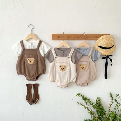 【BABY】夏新作 ワッフルベアロンパース 、半袖トップスSK080302