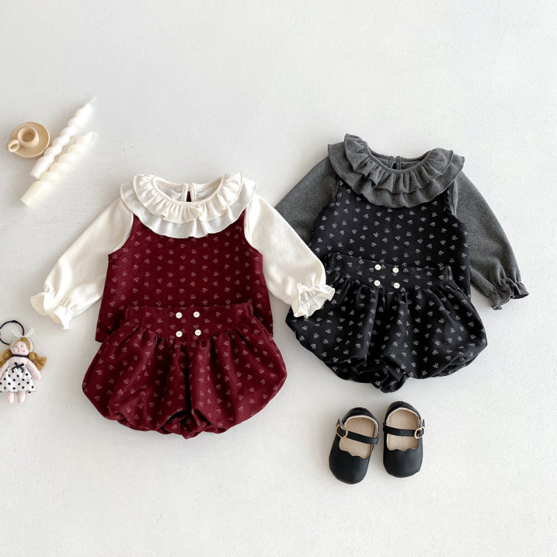 【BABY】花柄キャミ&バルーンパンツ&丸襟Tシャツ3点セットSK100319