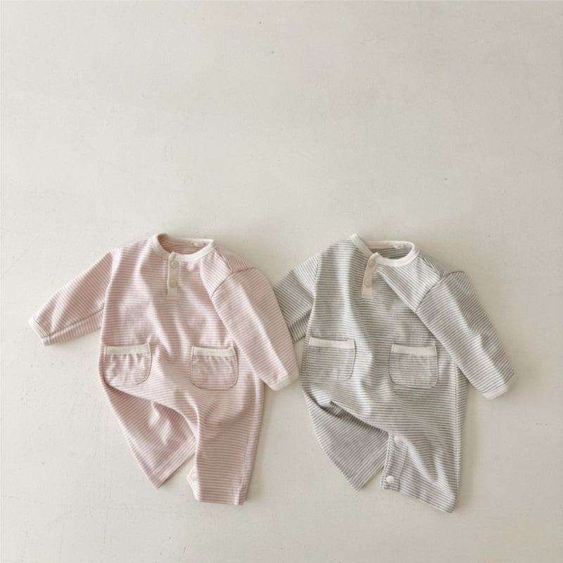 【BABY】ソフト細ストライプポケットカバーオールSK010313