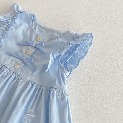 【BABY&KID】夏新作 無地リボン刺繍ワンピースSK070501