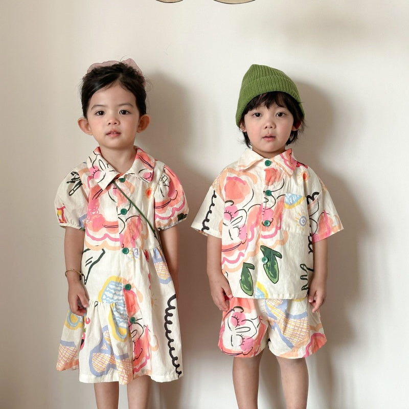 【BABY&KID】夏新作カラフルフラワーセットアップ、ワンピースSK104705