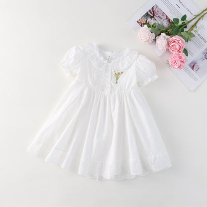 【BABY&KID】夏新作 レース襟お花刺繍ワンピースSKO71109