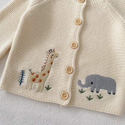 【BABY】キリン＆ゾウ刺繍ニットカーディガンSK102408