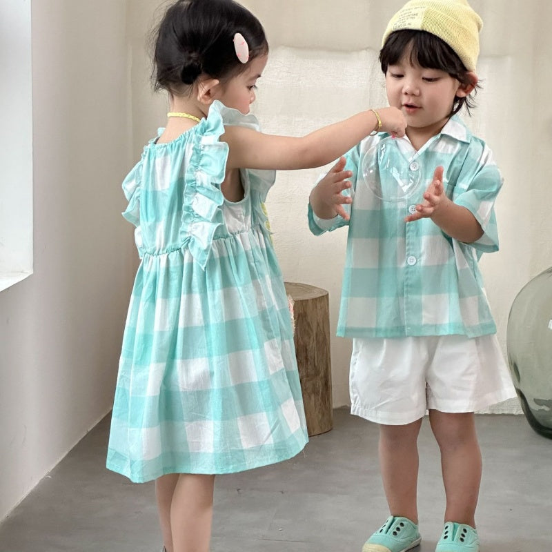 【BABY&KID】夏新作おしゃれチェックセットアップ、ワンピースSK104713