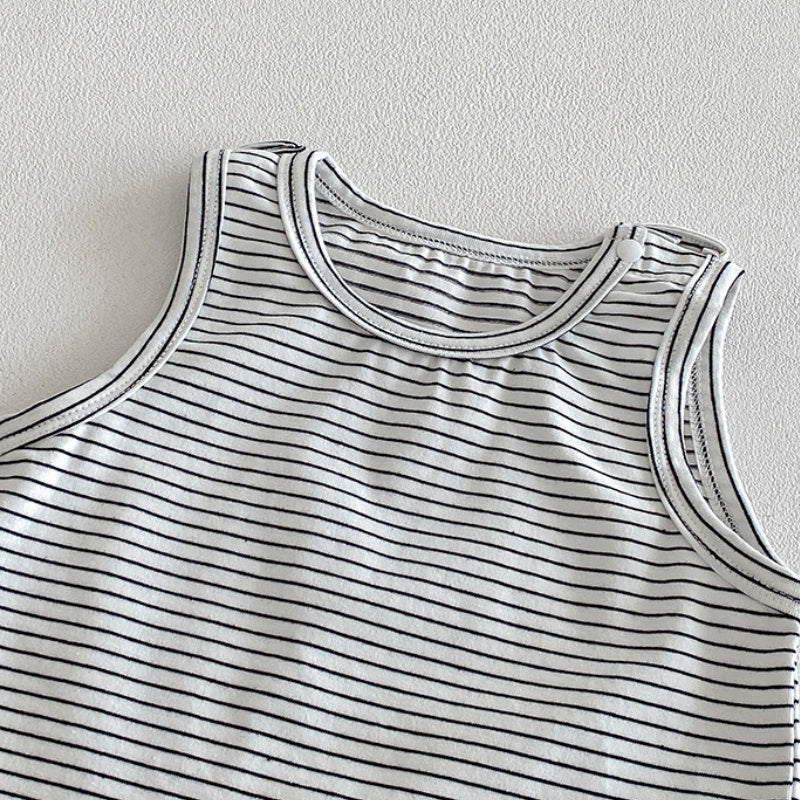 【BABY】夏新作大きめポケット刺繍サロペット＆ボーダータンクトップSK104505