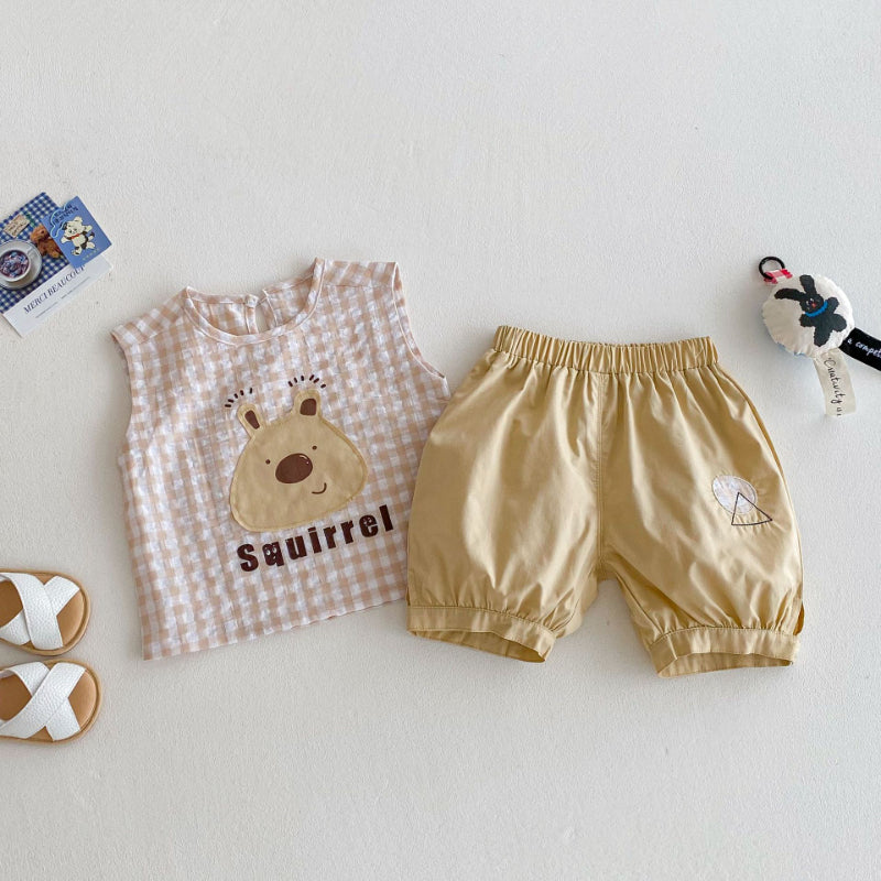 【BABY&KID】夏新作 チェッククマトップス＆パンツセットSK080605