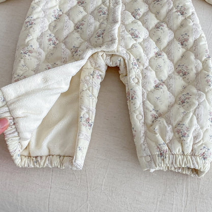 【BABY】冬新作花柄フリル襟キルティング裏起毛カバーオールSK102717