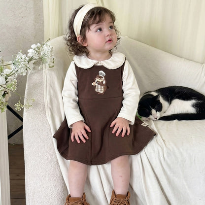 【BABY】くま刺繍ジャンパースカート＆フリルフリルトップスSK107810
