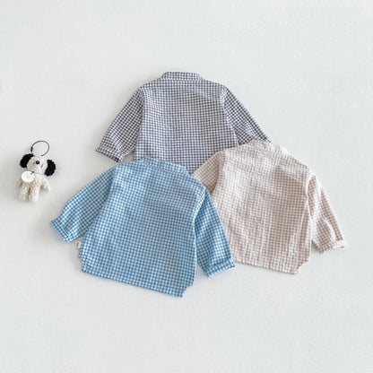 【BABY&KID】韓国風スタンドカラーチェックシャツSK104113