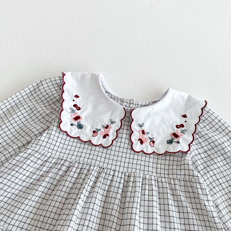 【BABY&KID】チェック花柄刺繍ワンピースSK011006