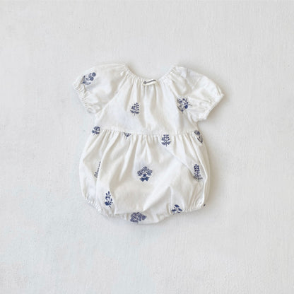 【BABY】夏新作 無地刺繍パフスリーブロンパースSK082514