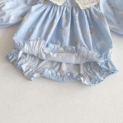 【姉妹服】バルーン刺繍襟ロンパース、ワンピースSK101116