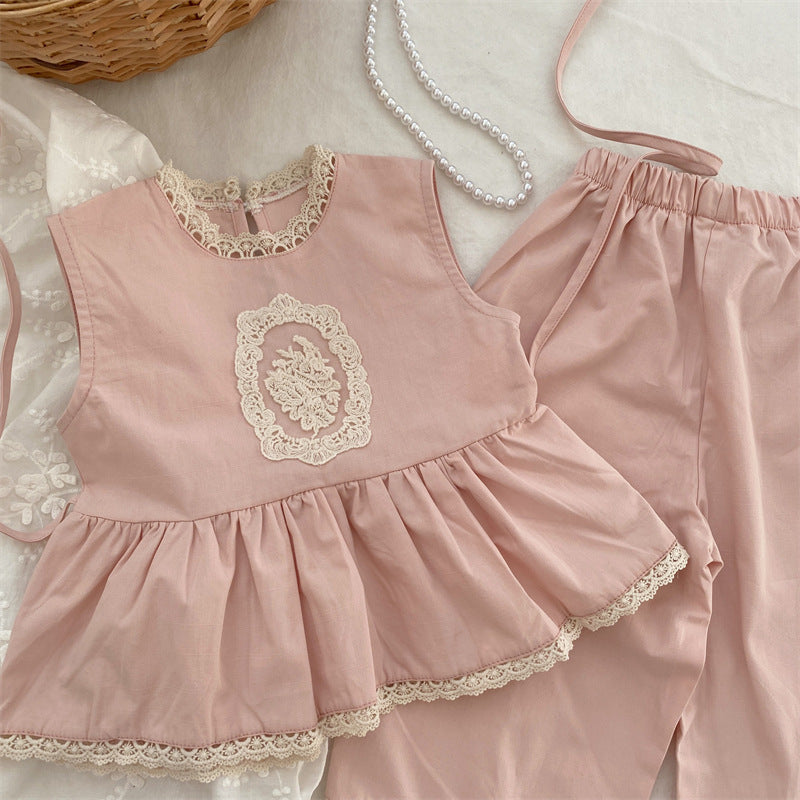 【BABY&KID】夏新作 フラワー刺繍デニムスーツSK081532
