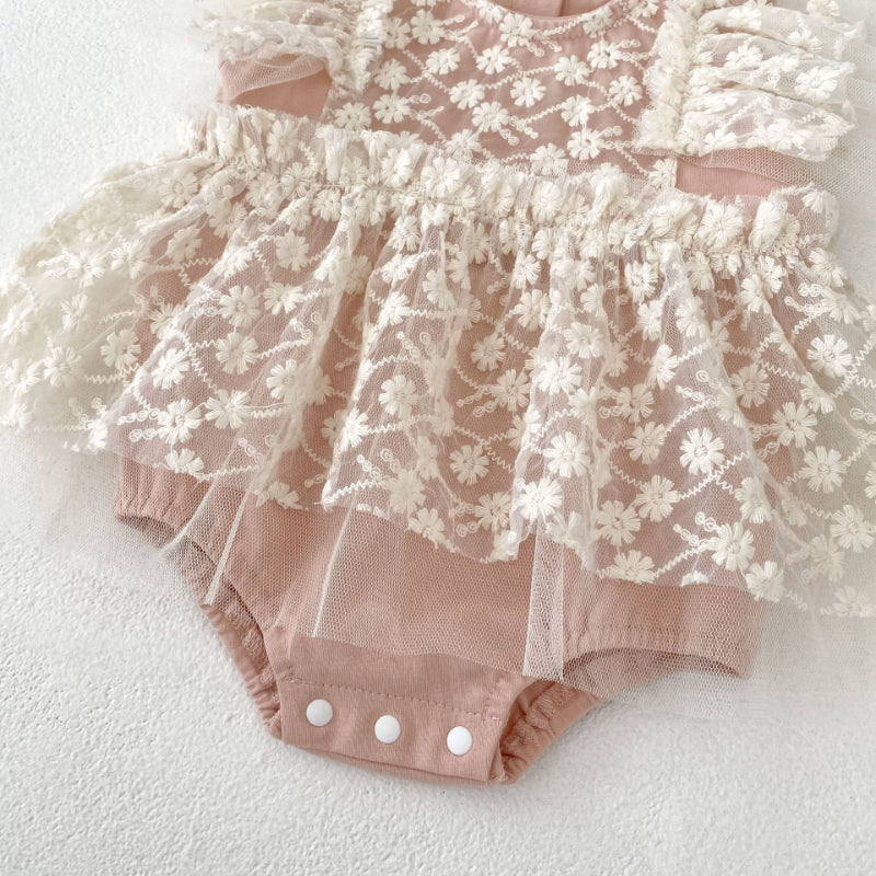 【BABY】夏新作 レース刺繍ロンパースワンピースSK080105