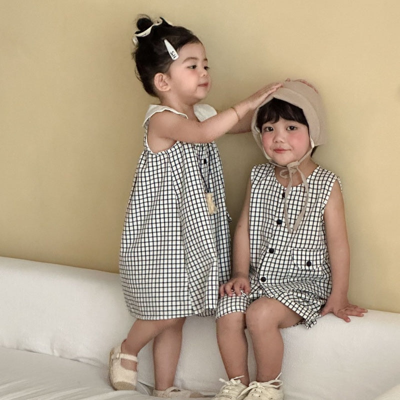 【BABY&KID】夏新作おしゃれチェック柄セットアップ、ワンピースSK104720