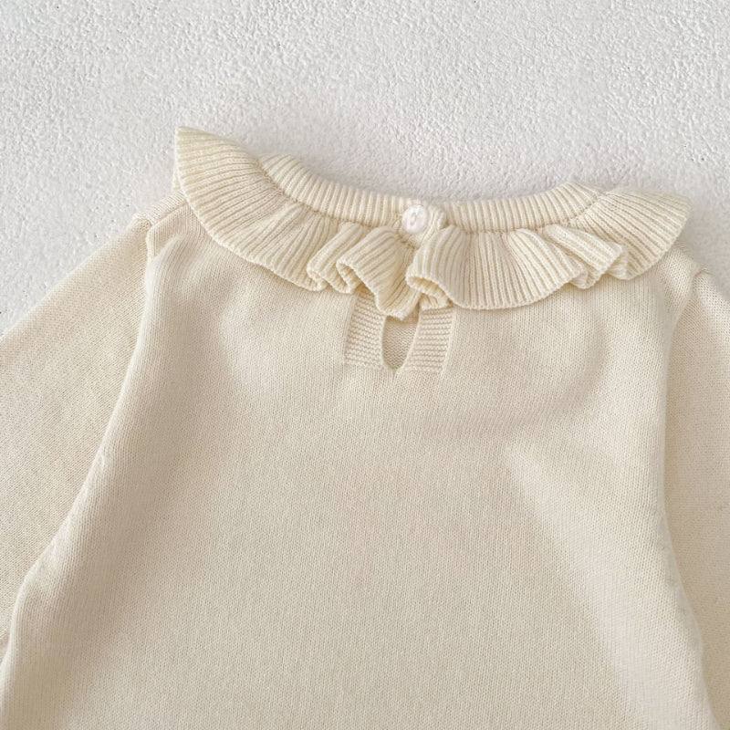 【BABY】フリル襟長袖ニットロンパース、ソックスSK100725