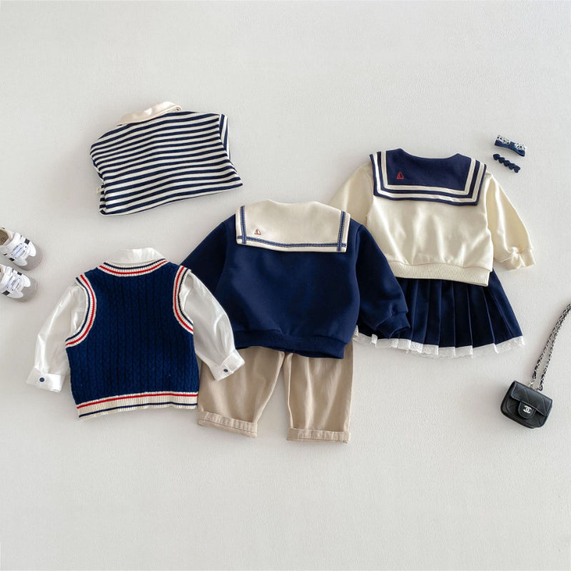 【BABY&KID】くま刺繍ボーダーポロシャツ、マリンカラーアウター、ニットベストSK103717