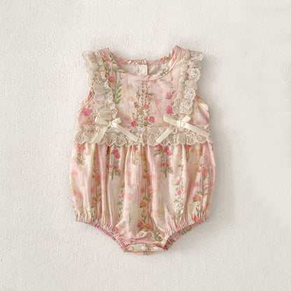 【姉妹服】夏新作 レース小花柄ロンパース、ワンピースSK081617