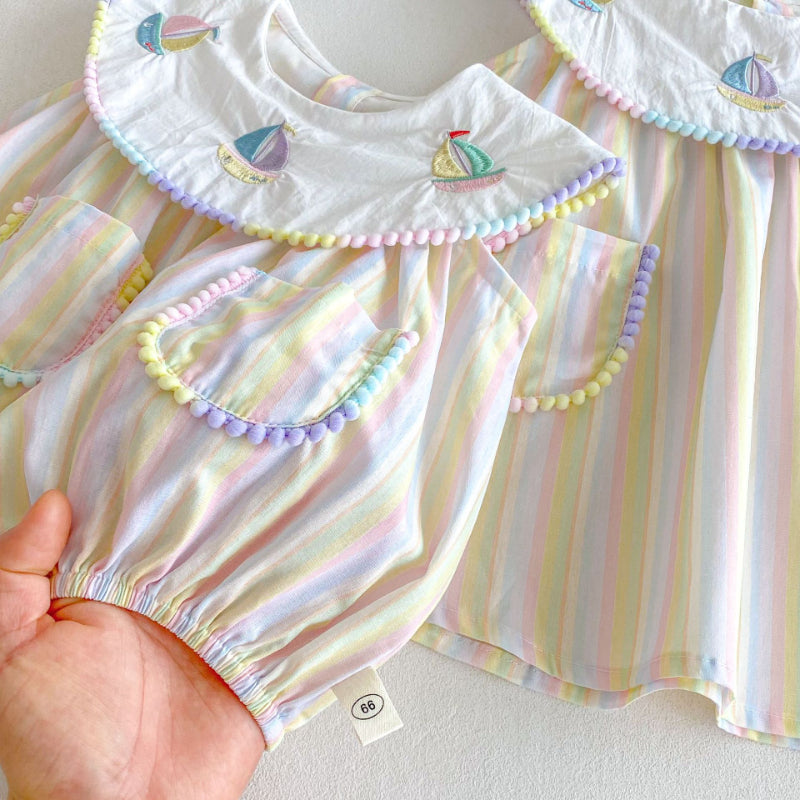 【姉妹服】夏新作 刺繍セーラー舟ロンパース、ワンピースSK072316