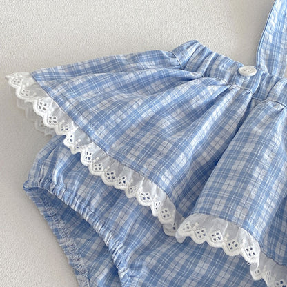 【BABY】夏新作格子柄サロペットロンパース＆リブTシャツSK104512