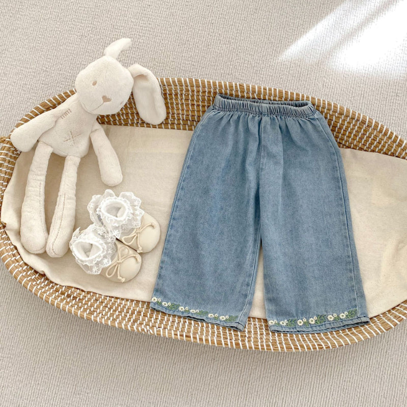 【BABY&KID】夏新作 フラワー刺繍デニムセットアップSK081531