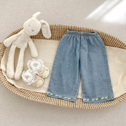 【BABY&KID】夏新作 フラワー刺繍デニムセットアップSK081531