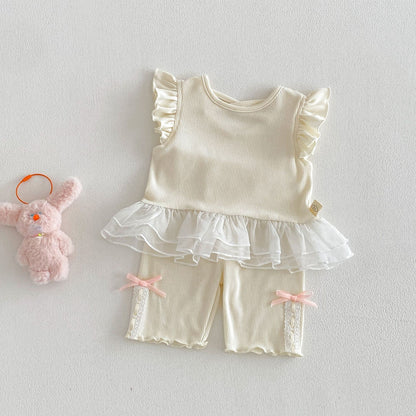 【BABY&KID】夏新作 レース切替Tシャツ&ショートパンツSK105116