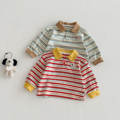 【BABY&KID】韓国風マルチボーダーPolo長袖TシャツSK104308