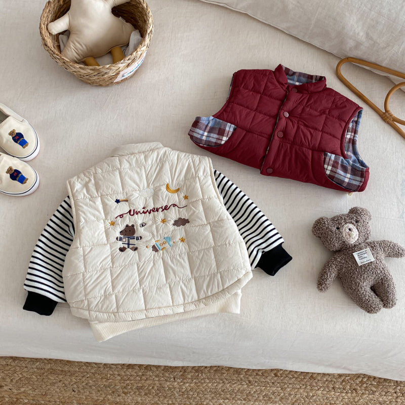 【BABY&KID】冬新作刺繍カートゥーンリバーシブルベストSK102517