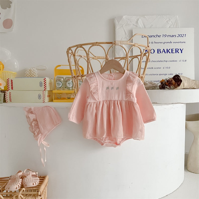 【BABY】小花刺繍ロンパース＆帽子SK106701