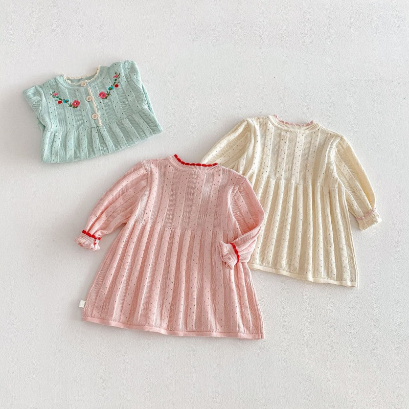 【BABY&KID】フリル襟花刺繍ニットワンピースSK104119