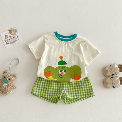 【BABY&KID】夏新作 カートゥーンＴシャツ&チェックパンツSK061803