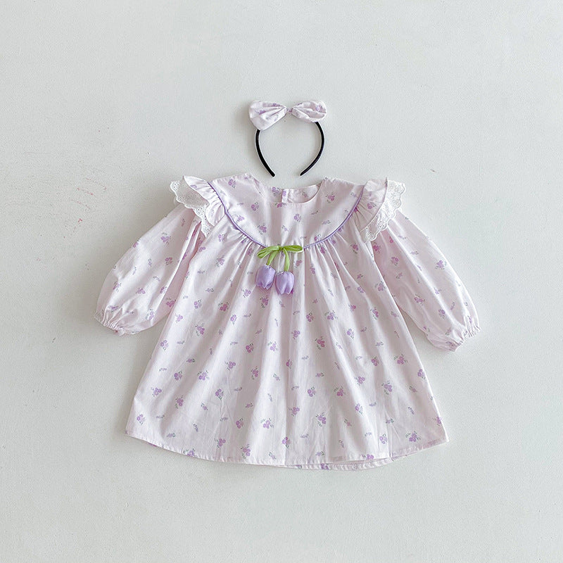 【姉妹服】パープルチューリップロンパース、ワンピースSK101124