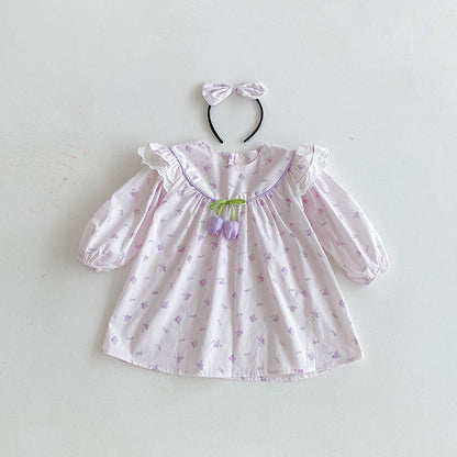 【姉妹服】パープルチューリップロンパース、ワンピースSK101124