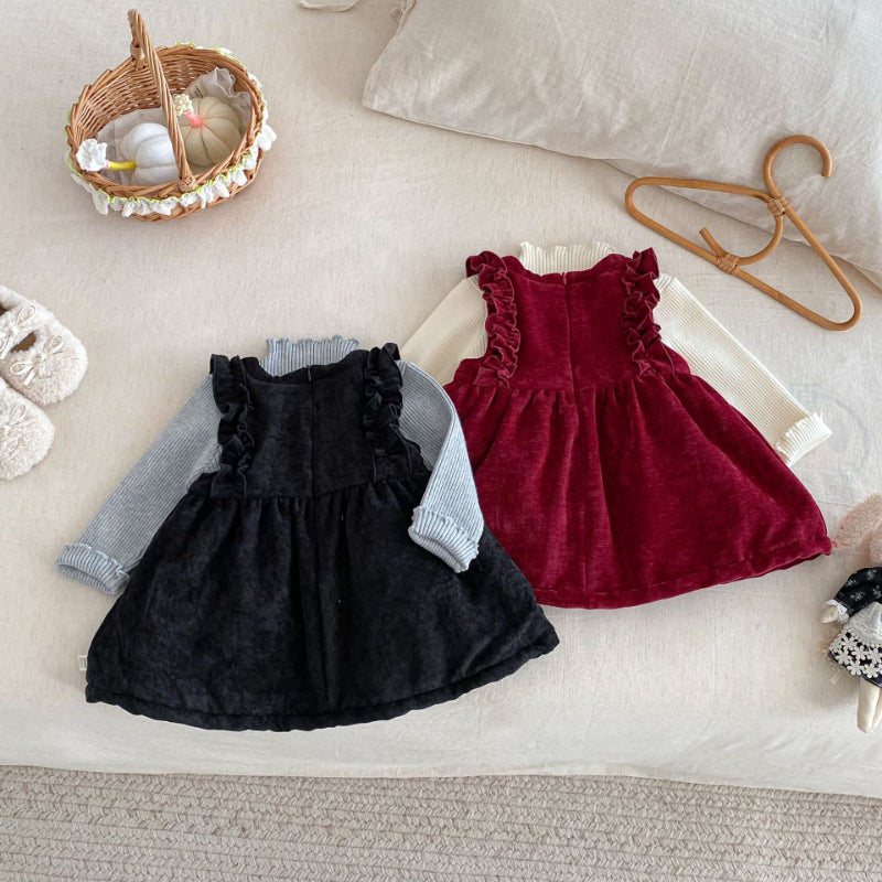 【BABY&KID】冬新作ベロア裏起毛リボンワンピースSK102735