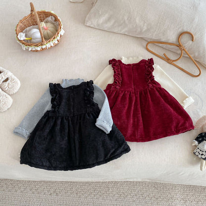 【BABY&KID】冬新作ベロア裏起毛リボンワンピースSK102735