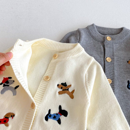 【BABY】ワンちゃん刺繍ニットカバーオール＆帽子SK092505
