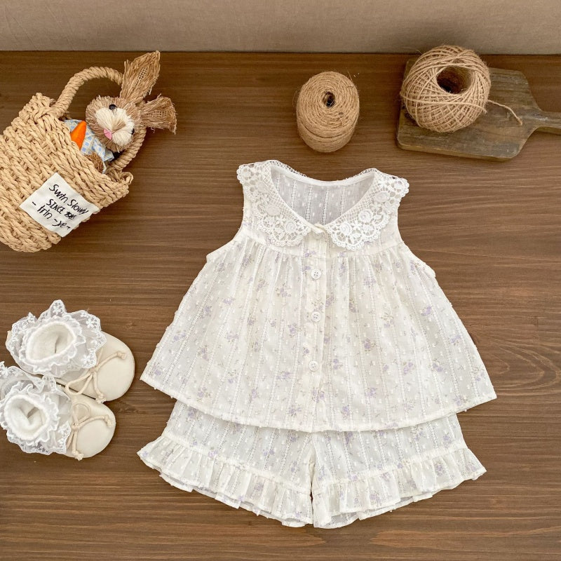 【BABY&KID】夏新作レース襟セットアップSK105412