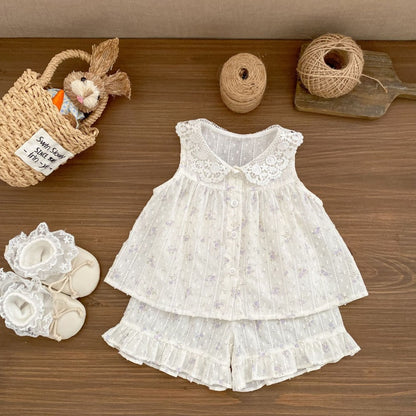 【BABY&KID】夏新作レース襟セットアップSK105412