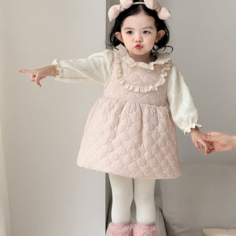【BABY】冬新作レース襟キルティング裏起毛ワンピースSK102723