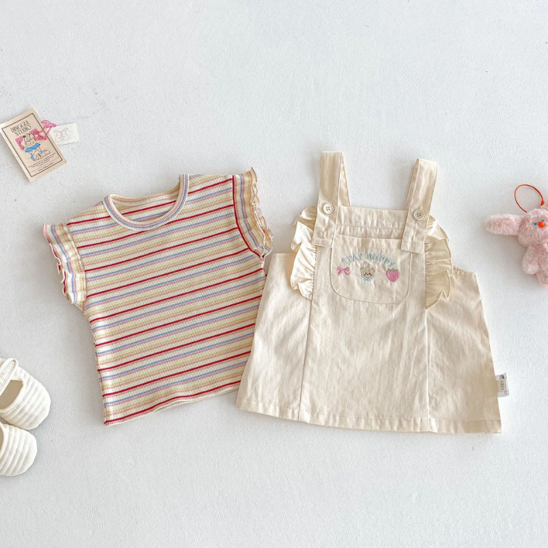 【BABY&KID】夏新作 刺繍クマサロペット、ストライプTシャツSK080619